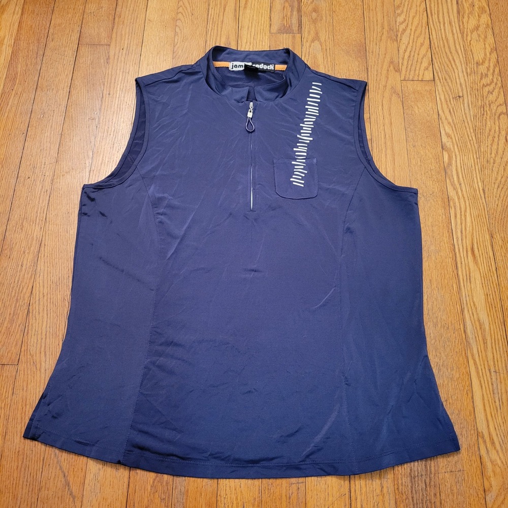Jamie Sadock Navy Blue Quarter Zip Sleeveless Golf Polo Shirt XL Athleisure‎
